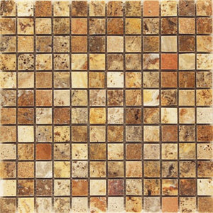 Scabos POLISHED and Unfilled Travertine Mosaic 1x1 Tile - 6" x 6" Sample - Tilefornia