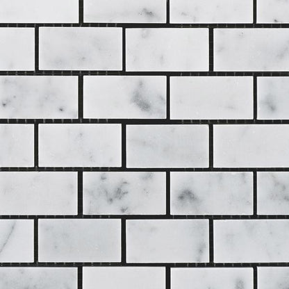 Tilefornia Italian Carrara White Marble 1" X 2" Brick Mosaic Tile Polished/Honed - Tilefornia