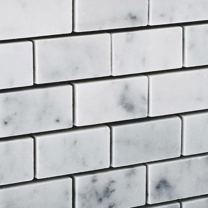 Tilefornia Italian Carrara White Marble 5/8" X 1 1/4" (Baby/Mini Brick) Mosaic Tile Polished/Honed - Tilefornia