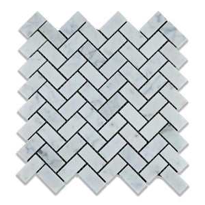 Tilefornia Italian Carrara White Marble Herringbone 1"X2" Mosaic Polished/Honed - Tilefornia