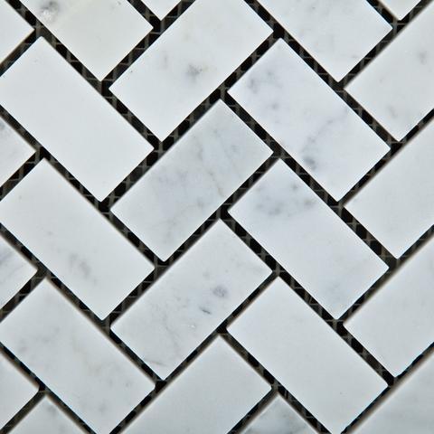Tilefornia Italian Carrara White Marble Herringbone 1"X2" Mosaic Polished/Honed - Tilefornia