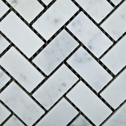 Tilefornia Italian Carrara White Marble Herringbone 1"X2" Mosaic Polished/Honed - Tilefornia
