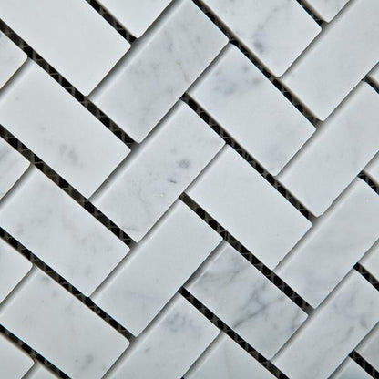 Tilefornia Italian Carrara White Marble Herringbone 1"X2" Mosaic Polished/Honed - Tilefornia