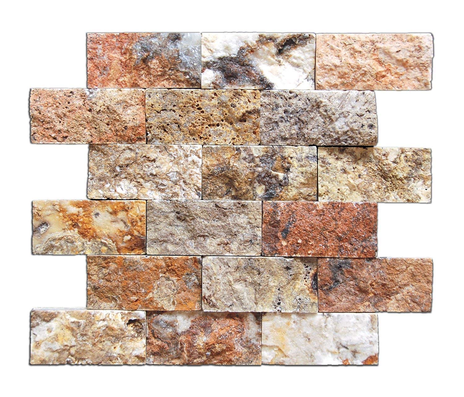 Scabos Split Face Travertine 2 x 4 Mosaic Tiles - Tilefornia