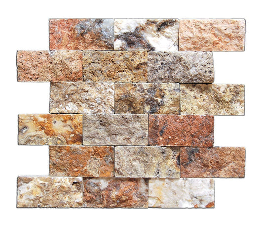 Scabos Split Face Travertine 2 x 4 Mosaic Tiles - Tilefornia