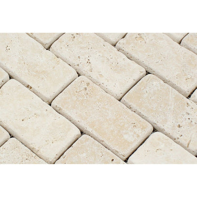 Light Beige Travertine Brick Mosaic Tile 2x4, Tumbled