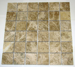 Light Emperador Polished Mosaics 2x2 Meshed on 12" X 12" Sheet for Backsplash, Shower Walls, Bathroom Floors. - Tilefornia
