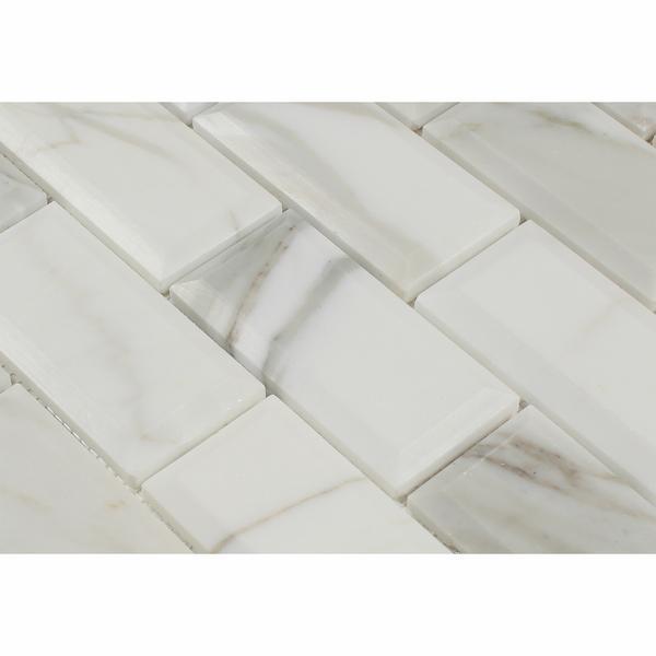 Tilefornia Calacatta Gold 2" X 4" Deep Beveled Mosaic Tile Polished /Honed - Tilefornia