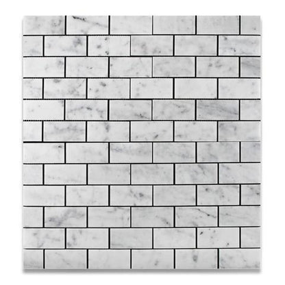 Tilefornia Italian Carrara White Marble 2" X 4" Straight Edge Brick Mosaic Tile Polished/Honed - Tilefornia