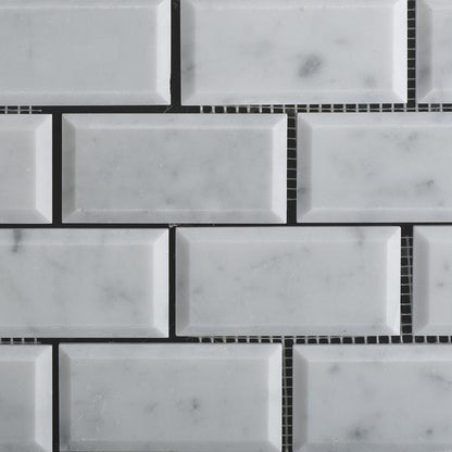 Tilefornia Italian Carrara White Marble 2" X 4" Brick Deep Beveled  Mosaic Tile Polished/Honed - Tilefornia