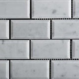 Tilefornia Italian Carrara White Marble 2" X 4" Brick Deep Beveled  Mosaic Tile Polished/Honed - Tilefornia