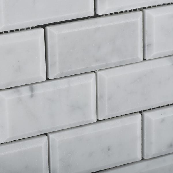 Tilefornia Italian Carrara White Marble 2" X 4" Brick Deep Beveled  Mosaic Tile Polished/Honed - Tilefornia