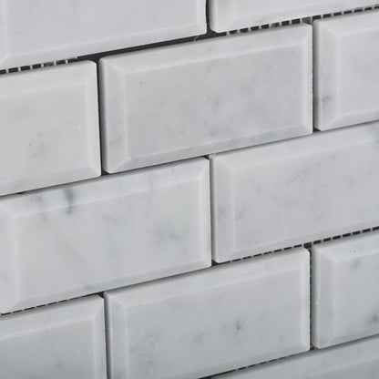 Tilefornia Italian Carrara White Marble 2" X 4" Brick Deep Beveled  Mosaic Tile Polished/Honed - Tilefornia