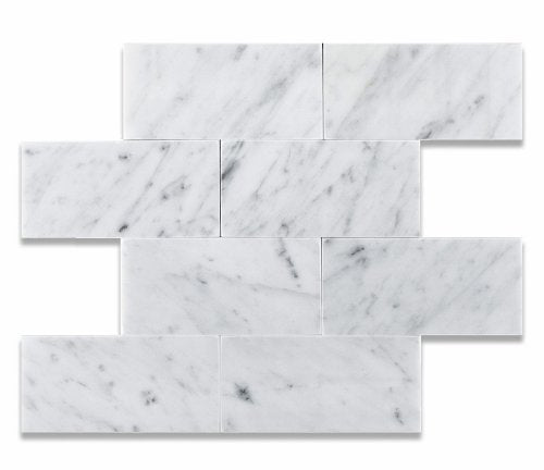 Carrara White 3 X 6 Marble Polished Brick Mosaic Tile - Box of 5 sq. ft. - Tilefornia