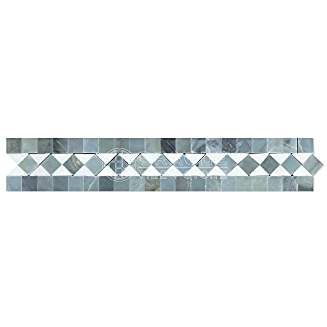 Thassos White Greek Marble BIAS Border / Listello with Blue & Gray Dots, Honed - Tilefornia