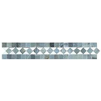 Thassos White Greek Marble BIAS Border / Listello with Blue & Gray Dots, Polished - Tilefornia