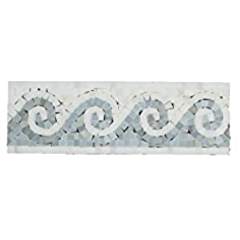 Oriental White (Eastern White) Marble Wave Border with Blue & Gray Marble Dots, Honed - Tilefornia