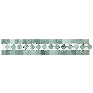 Thassos White Greek Marble BIAS Border / Listello with Ming Green Dots, Honed - Tilefornia