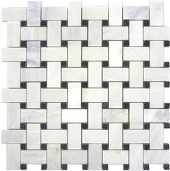 White Marble Basketweave Mosaic Tile 1x2, Polished