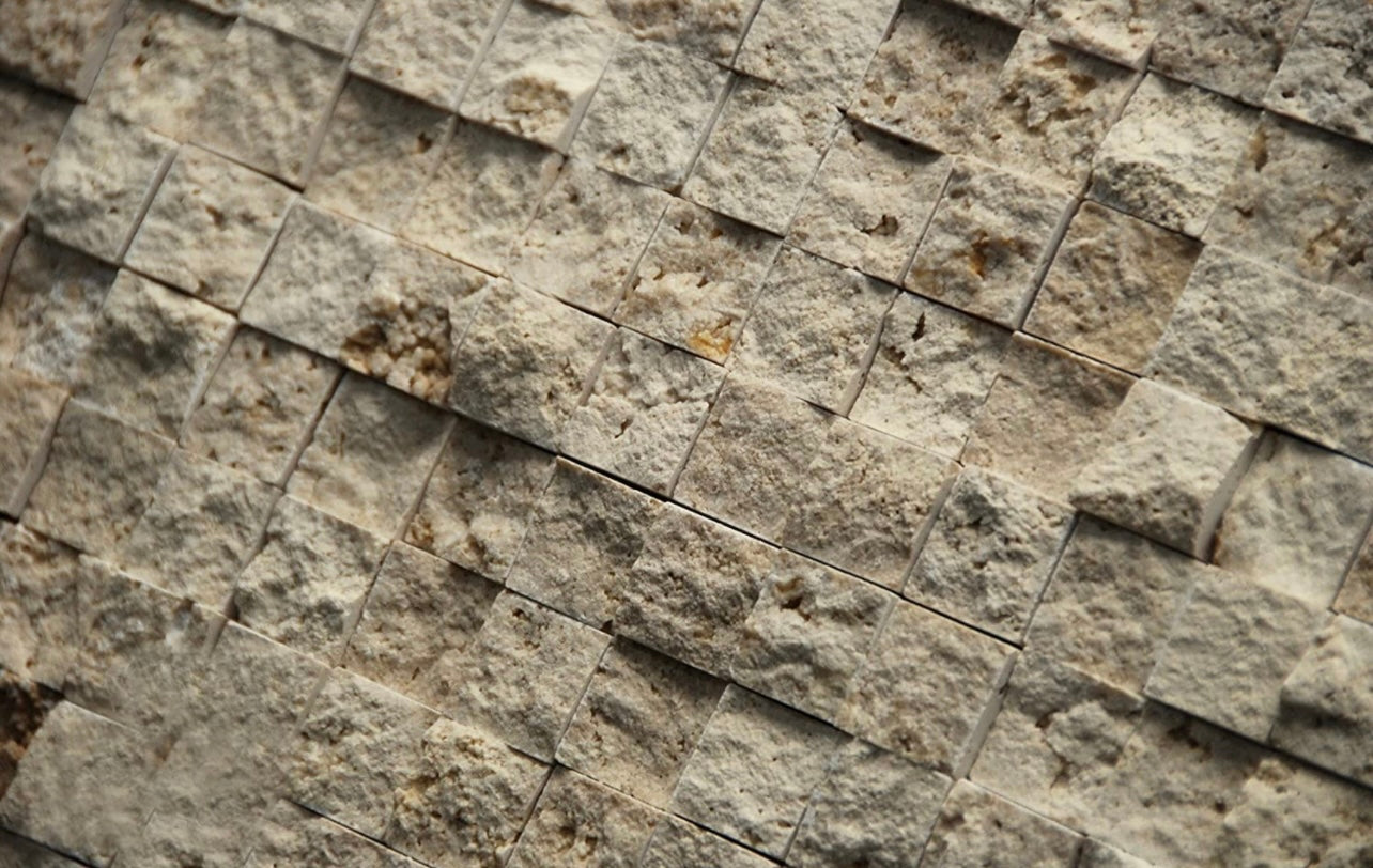 Light 1 X 1 Split Face Travertine Mosaic Tile - Tilefornia