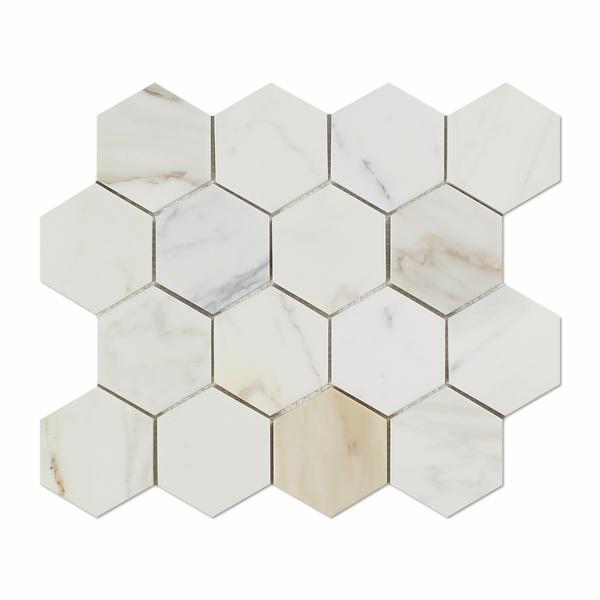 Tilefornia Calacatta Gold 3" Hexagon  Mosaic Tile Polished & Honed - Tilefornia