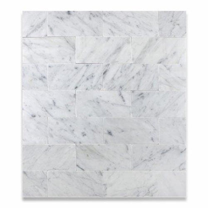 Tilefornia Italian Carrara White Marble 3" X 6" Straight Edged Field Subway Tile Polished/Honed - Tilefornia