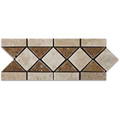Ivory & Noce Travertine Tumbled Trojan Border / Listello - Lot of 50 pcs. - Tilefornia