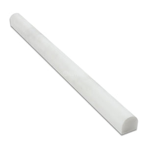 Crystal White Marble Polished Pencil Molding Trim Bullnose Liner 3/4" x 12" - Tilefornia