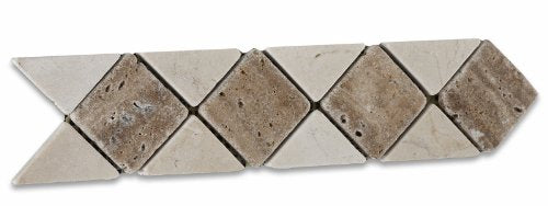 Crema Marfil Marble Tumbled Arrow Border Listello Liner - Box of 5 pcs. - Tilefornia