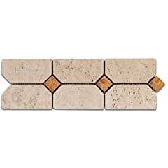 Ivory & Gold Travertine Ravenna Tumbled Border / Listello - Sample Piece - Tilefornia