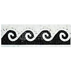 Oriental White (Eastern White) Marble Wave Border with Black Marble Dots, Polished - Tilefornia