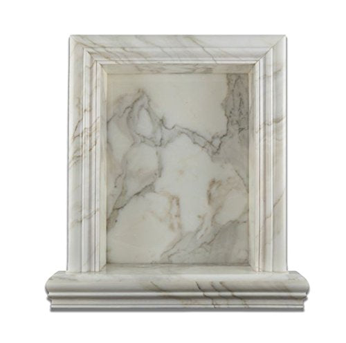 Italian Calacatta Gold Marble Hand-Made HONED Shampoo Niche / Shelf - LARGE - Tilefornia