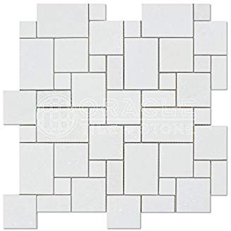 Thassos White Greek Marble Mini-Versailles Pattern Mosaic Tile, Honed - Tilefornia