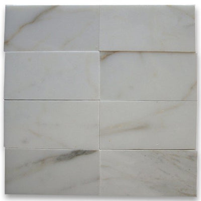 White Calacatta Gold Marble Subway Tile 3x6, Polished