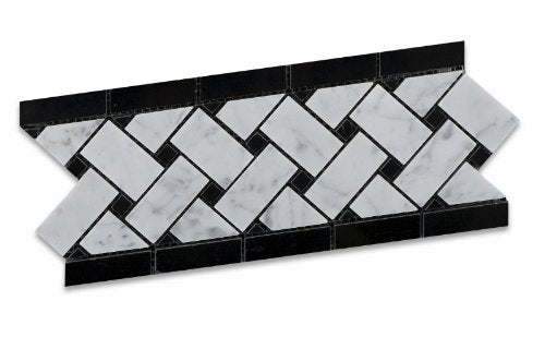 Carrara White Marble Polished Basketweave Border Listello - Lot of 50 pcs. - Tilefornia