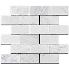 Oriental White - Eastern White Marble 2 X 4 POLISHED Brick Mosaic Tile - Lot of 50 Sheets - Tilefornia