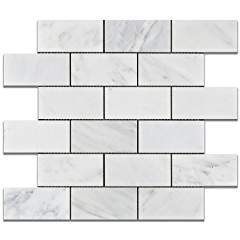 Oriental White - Eastern White Marble 2 X 4 POLISHED Brick Mosaic Tile - Box of 5 Sheets - Tilefornia