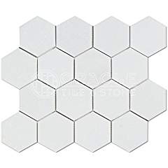 Thassos White Greek Marble 3 inch Hexagon Mosaic Tile, Polished - Tilefornia