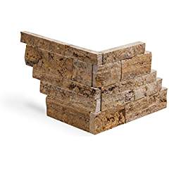 Scabos Travertine Stacked Ledger Wall Panel Tile Corner, Split-faced (5 PCS.) - Tilefornia