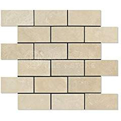 Ivory Travertine Brick Mosaic Tile 2x4, Filled & Honed