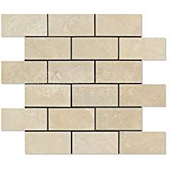 Ivory (Light) Travertine 2 X 4 Brick Mosaic Tile, Filled & Honed - Tilefornia