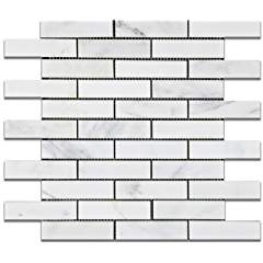 Oriental White - Eastern White Marble 1 X 4 POLISHED Brick Mosaic Tile - Lot of 50 Sheets - Tilefornia