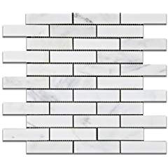 Oriental White - Eastern White Marble 1 X 4 HONED Brick Mosaic Tile - Box of 5 Sheets - Tilefornia