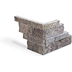 Silver Travertine Stacked Ledger Wall Panel Tile Corner, Split-faced (5 PCS.) - Tilefornia
