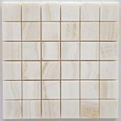 Premium White Onyx VEIN-CUT 2 X 2 Polished Mosaic Tile - Lot of 50 Sheets - Tilefornia