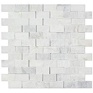 Oriental White (Eastern White) Marble 1 X 2 Brick Mosaic Tile, Split Faced - Tilefornia