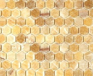 Honey Onyx Hexagon Pattern Polished Mosaics Meshed on 12" X 12" Tile for Backsplash, Shower Walls, Bathroom Floors - Tilefornia