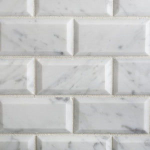 Bianco Carrara White Marble 2 X 4 Polished & Beveled Brick Mosaic Tile - 6" X 6" Sample - Tilefornia