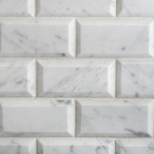 Bianco Carrara White Marble 2 X 4 Honed & Beveled Brick Mosaic Tile - 6