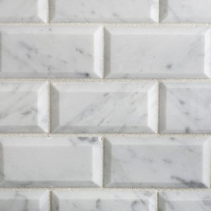 Bianco Carrara White Marble 2 X 4 Polished & Beveled Brick Mosaic Tile - Lot of 50 sq. ft. - Tilefornia